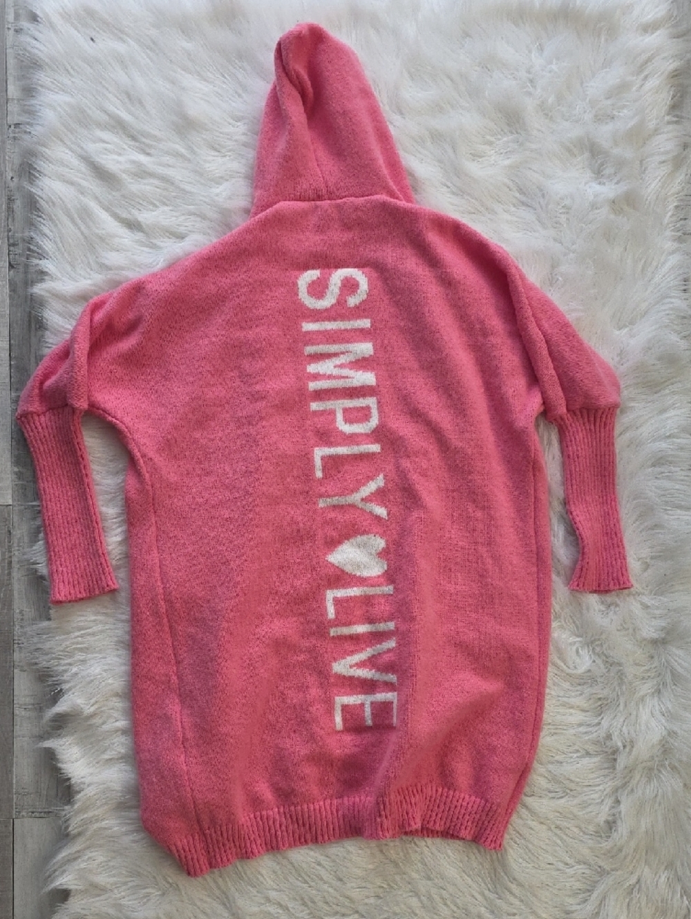 Cozy Hooded Open Long Cardigan in Coral Pink Size L